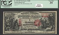 Bellefontaine, Ohio, SERIAL NO. 1, Charter #2480, 1875 $5